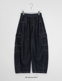 Genjid Banding Denim Cargo Balloon Wide Pants