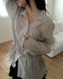 Kenny Stripe Frill Strap See-Through Blouse