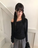Elan Color Matching Shirring One-Shoulder Long-Sleeve T-Shirt