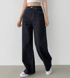 4 Seasons Non-fade Raw Back Banding Wide Fit Denim Pants