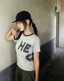 Neku Vintage Stripe Lettering Print Short Sleeve T-Shirt