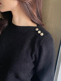 Blinged Lip Neck Button Pearl Knit