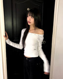 [Brushed Lining] Leha studded round neck slim t-shirt