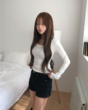 [U-BASIC] Marron Square Neck Slim Long Sleeve