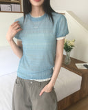 Lever Mesh Lace Short Sleeve T-Shirt