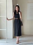 Latte Pocket Collar Sleeveless One Piece (Belt Set)
