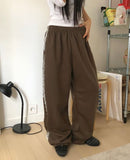 [Brushed] Edie Lace Banding Strap Training Wide Long Pants