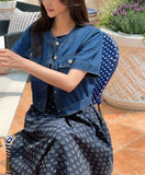 Lydia No Collar Denim Short Sleeve Jacket