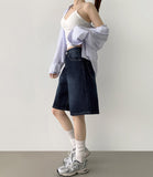Loose Bermuda Thigh Cover Cooling Half Length Denim Shorts