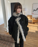 Deen high-neck quilted fur suede mustang jumper