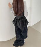 Layered Frill See-through Ribbon A-line Strap Sleeveless