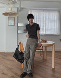 Rib shawl patch henley neck short sleeve t-shirt