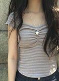 [MADE] Duran Amore Square Neck Shirring Short Sleeve T-Shirt