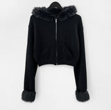 Sharkin fur ribbed hooded zip-up