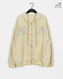 Palmk Overfit Ribbon Patch Hooded Zip-Up