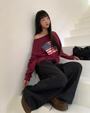 Murhit American Flag Printing One-Off Shoulder Long Sleeve Sweatshirt