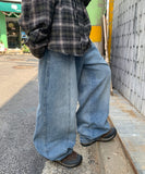 [unisex] Hilde Curved incision Denim Wide Pants