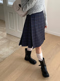 Avet Retro Check Pleated Midi Skirt