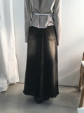 Yat Cat Sand Washing Damage Maxi Denim Long Skirt