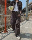 Merrick Herringbone Cargo Wide Pants