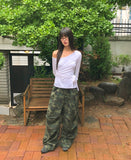 Nuring Camo Snap Button Two-Way Wide Long Pants