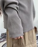 Elo Waffle Slit Neck Long Sleeve