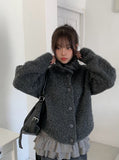 Pure High Neck Collar Button Knit Cardigan