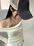 [Wool 30] Newel Modal Draping Ballet Core Off Shoulder Long Sleeve T-shirt