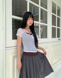 Naun Flower Round Button Short Sleeve T-Shirt