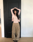 Cure Button Ribbed Round Cardigan