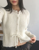 Keyshall string wavy round knit cardigan