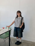 Myusen Damage Washing Bermuda Denim Pants