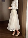 Pierre Double Tulle Lace Pleated Banding Skirt