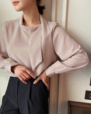 Rain Shirring Tie Blouse