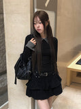 Rosin Color Matching Collar Button Slim Long Sleeve T-shirt