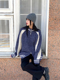 Bollen Varsity Color Matching Boxy Two-Way Knit Zip-Up