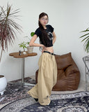 Tie pin tuck cotton balloon pants