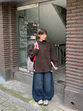 Gelott Stripe Carpenter Denim Balloon Wide Pants