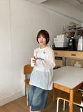 Dipeun Summer Printing Punching Long Sleeve Knit