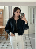 Myon No Collar Leather Short Jacket