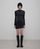 Asymmetrical Draped Mock Neck Dress