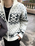 Snow Falling Design High-Neck Knit Zip-Up