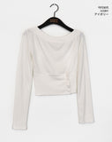 Yubeu One Off Shoulder Button Slit T-Shirt