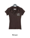 Lasso Eyelet Lettering Collar Tee
