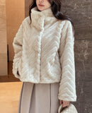 Lumare High-Neck Eco Fur Mink Short Jacket