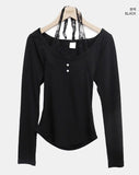 Hinb Halter Layered Button Long Sleeve T-shirt