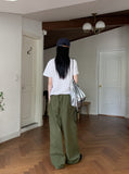 Hasty Pintuck Banding Cotton Long Wide Pants