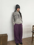 Nopel Vintage Butterfly Angora High Neck Long Sleeve Cardigan Zip Up