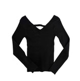 Ribbed Backless V-Neck Knit