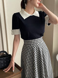 Balieu check flare long skirt